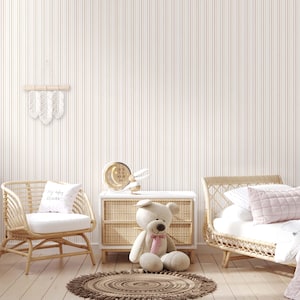 Pastel Beige Stripes Peel and Stick Wallpaper - Textured Line Removable Wallcover - Neutral Nursery Bedroom Self Adhesive Wall Mural S003