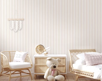 Pastel Beige Stripes Peel and Stick Wallpaper - Textured Line Removable Wallcover - Neutral Nursery Bedroom Self Adhesive Wall Mural S003