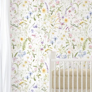 Pastel Delicate Wildflowers Peel & Stick Wallpaper - Petite Floral Removable Wallcover - Botanical Garden Self Adhesive Wall Mural S073