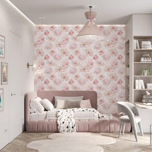 Light Pink Flower Bouquet Peel & Stick Wallpaper - Delicate Floral Print Removable Wallcover- Botanical Garden Self Adhesive Wall Mural S060