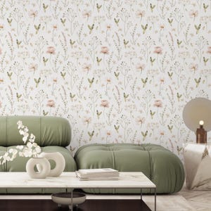 Elegant Wildflowers Peel & Stick Wallpaper - Delicate Floral Removable Wallcover - Pastel Botanical Garden Self Adhesive Wall Mural S070