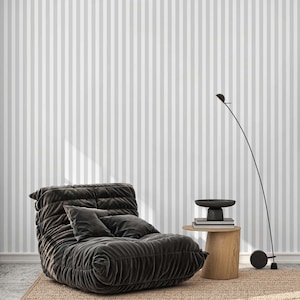 Gray Stripes Peel & Stick Wallpaper - Modern Vertical Line Removable Wallcover - Geometric Baby Nursery Print Self Adhesive Wall Mural S016