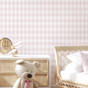 Pastel Pink Rhombus Peel and Stick Wallpaper - Elegant Classic Pattern Removable Wallcover - Geometric Print Self Adhesive Wall Mural S025