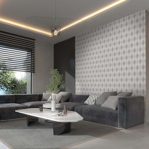 Two Color Gray Rhombus Peel & Stick Wallpaper - Elegant Classic Pattern Removable Wallcover - Geometric Print Self Adhesive Wall Mural S024