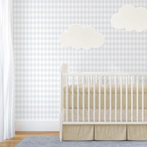 Pastel Blue Rhombus Peel and Stick Wallpaper - Elegant Classic Pattern Removable Wallcover - Geometric Print Self Adhesive Wall Mural S030