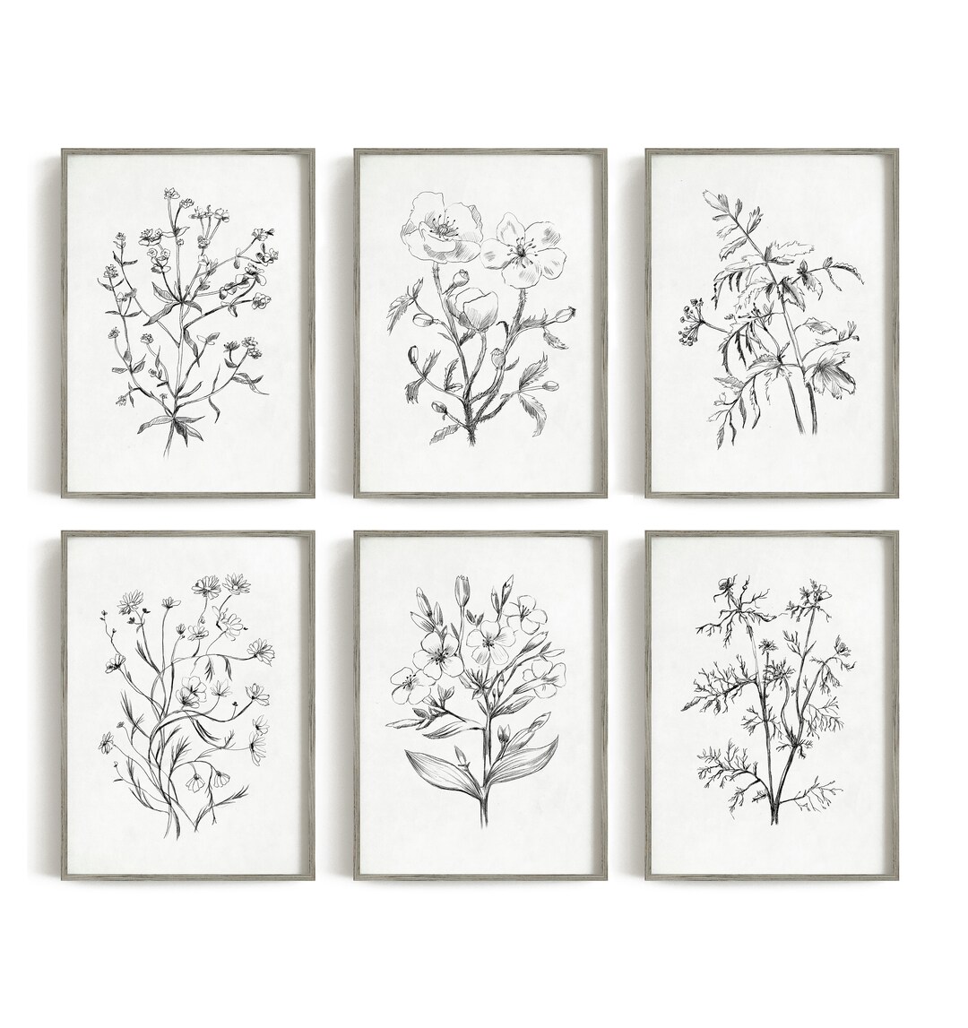 Vintage Flowers Print Set of 6 Prints Flowers Wall Art Etsy