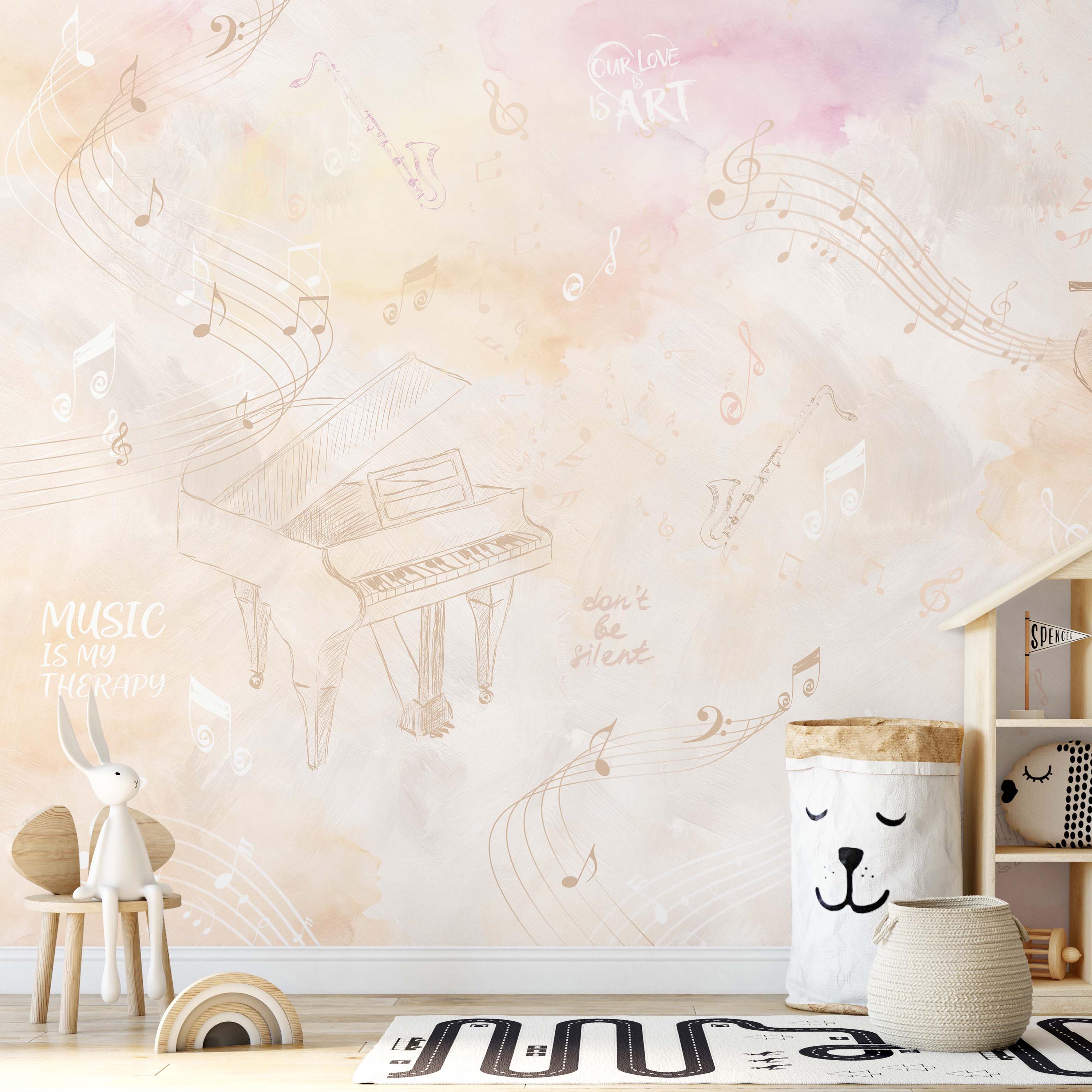Peach Beige Music Instruments Wall Mural - Pastel Kids Room Removable ...
