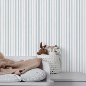 Pastel Blue Stripes Peel & Stick Wallpaper - Textured Line Removable Wallcover - Neutral Boys Nursery Bedroom Self Adhesive Wall Mural S001