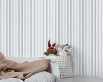 Pastel Blue Stripes Peel & Stick Wallpaper - Textured Line Removable Wallcover - Neutral Boys Nursery Bedroom Self Adhesive Wall Mural S001