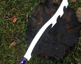 Hand Forged Serrated Chopper Sword With Beautiful Purple Acrylic Handle