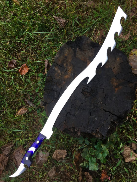 Hand Forged Serrated Chopper Sword With Beautiful Purple Acrylic