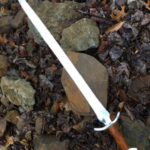 Serrated Broadsword With Exotic Ironwood Handle with Railroad Spike Guard and Pommel