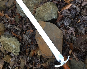 Serrated Broadsword With Exotic Ironwood Handle with Railroad Spike Guard and Pommel