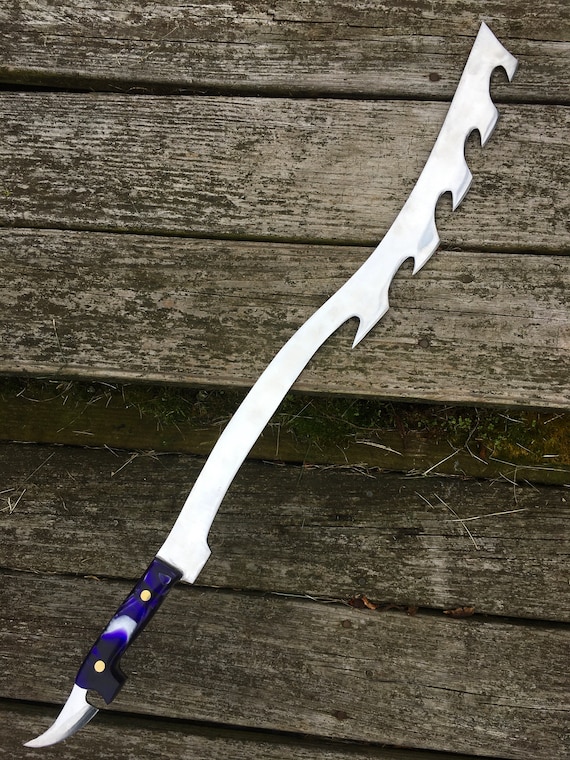 Hand Forged Serrated Chopper Sword With Beautiful Purple Acrylic Handle -   Canada