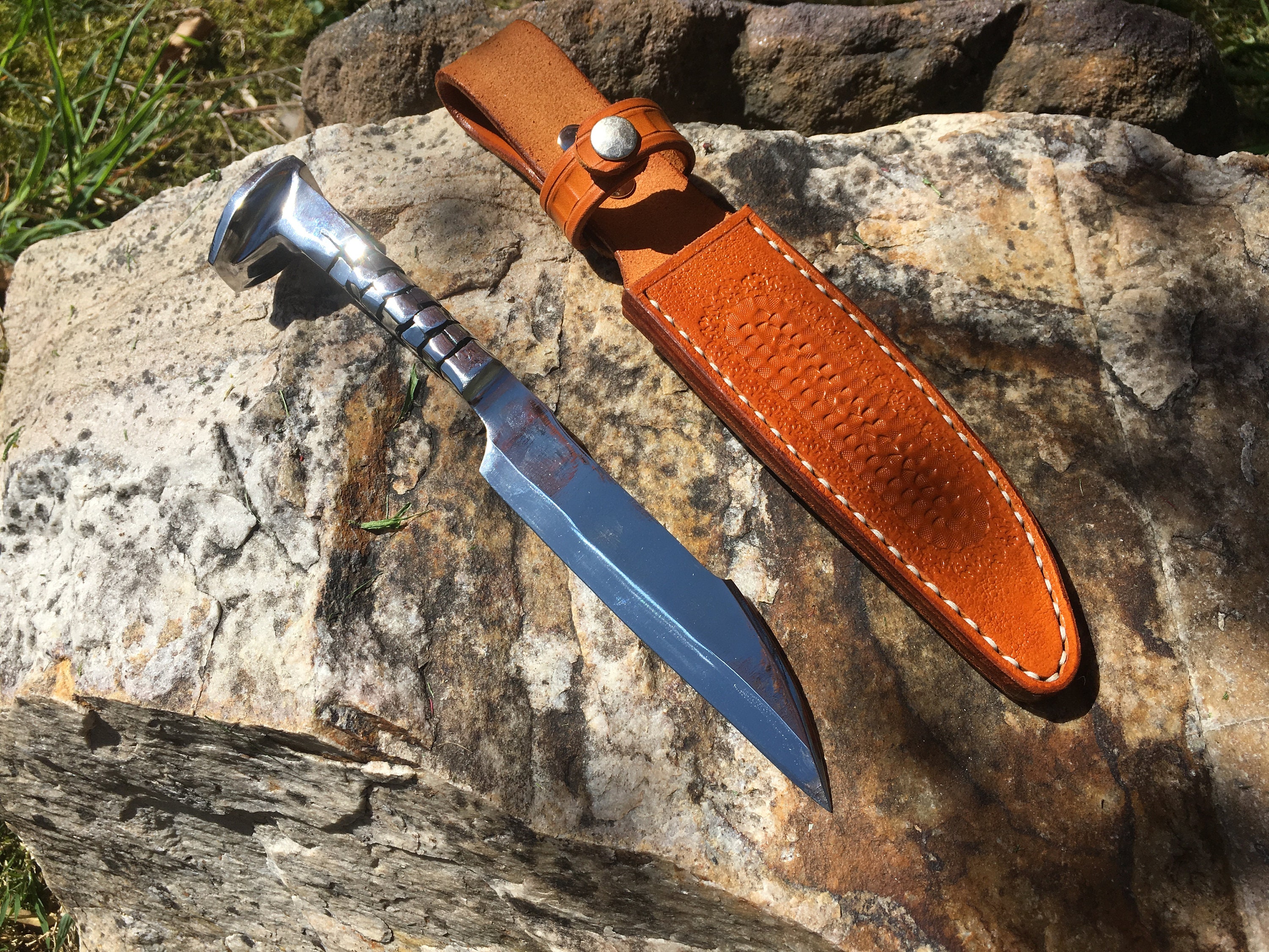 Hand Twisted “Alligator Scale” Railroad Spike Knife With Brown