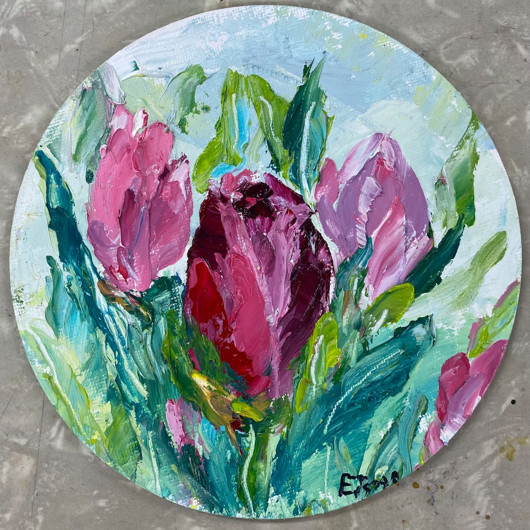 The Tulips Oil Painting Original Painting Impasto Painted Miniature ...