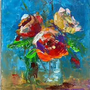 Pintura al óleo original pintura mural pintura de flores paleta cuchillo pintura pintura pequeña