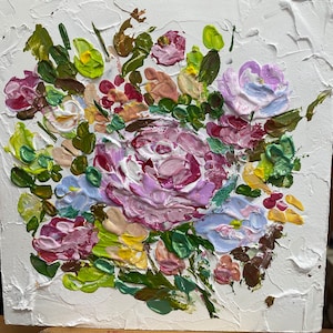 o buquê do jardim, óleo, papelão, espátula, impasto