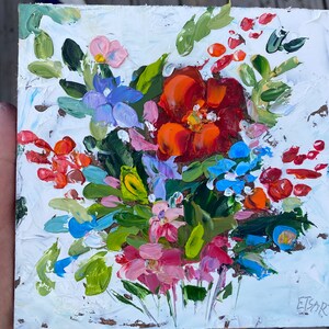 el ramo del jardín, flores, pintura al óleo, miniatura, óleo, cartulina, espátula, empaste, cuadro original, cuadro pequeño, espátula,