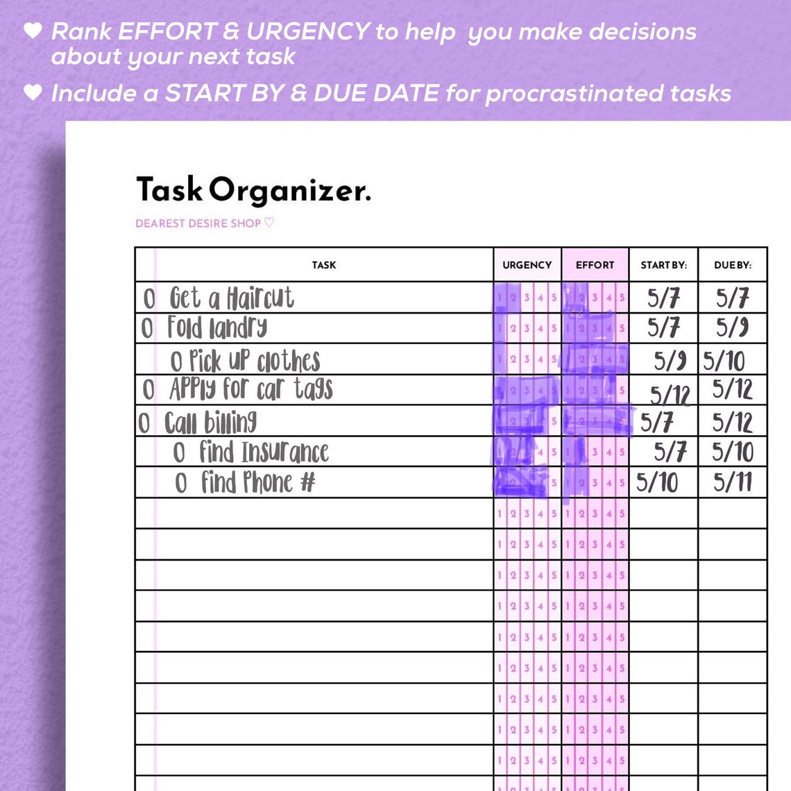 Printable ADHD Task Organizer Todo List With Effort and Etsy