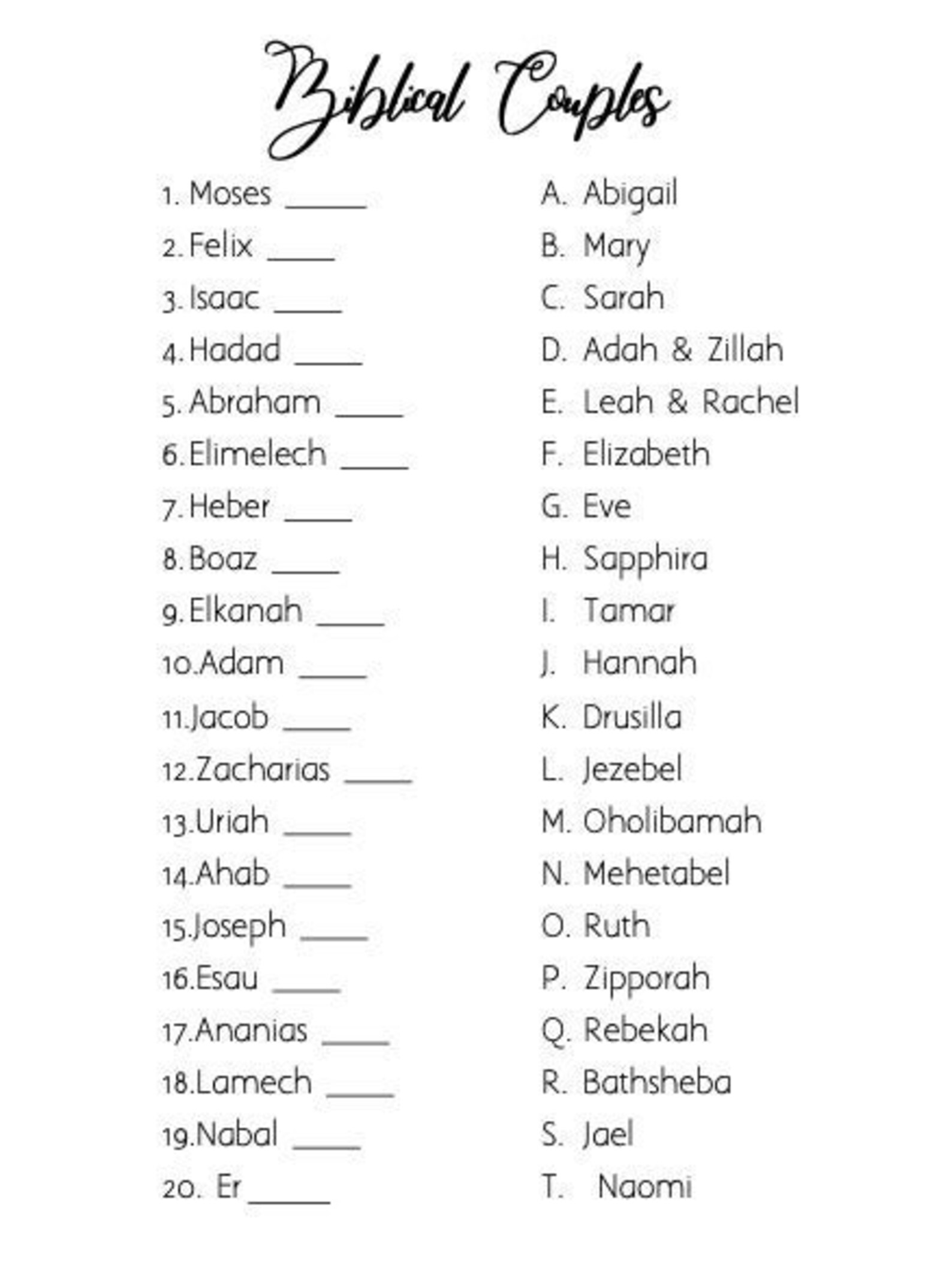 Biblical Couples Quiz Etsy