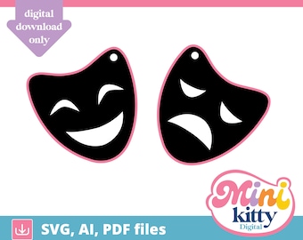 Drama Mask Earrings - DIGITAL DOWNLOAD - Cut File - PDF svg