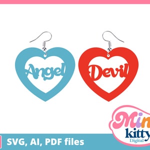 Pendientes Angel Devil Heart - DESCARGA DIGITAL - Archivo cortado - PDF svg