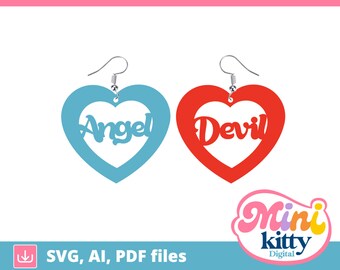 Angel Devil Heart Earrings - DIGITAL DOWNLOAD - Cut File - PDF svg