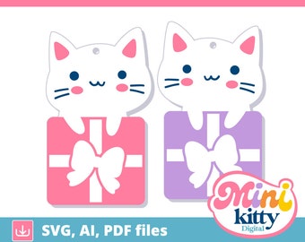 Christmas Cat with Present Earrings File - DIGITAL DOWNLOAD, svg, pdf, ai
