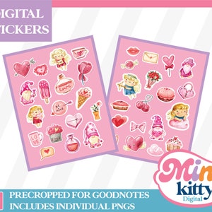 Printable or Digital Watercolor Sticker Set - Valentine's Day - Digital Download - Includes Individual Files (PNGs) Goodnotes