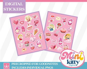 Printable or Digital Watercolor Sticker Set - Valentine's Day - Digital Download - Includes Individual Files (PNGs) Goodnotes