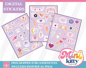 Printable or Digital Sticker Set - Valentine's Day - Digital Download - Includes Individual Files (PNGs) Goodnotes