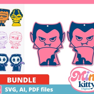 BUNDLE Halloween Monsters Earring Cut Files - DIGITAL DOWNLOAD, pdf, svg, ai