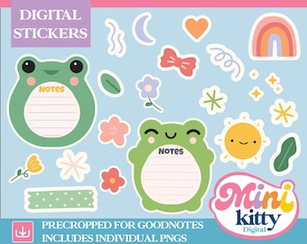 Goodnotes Frog Kawaii Sticker Pack - Digital Download - Includes Individual Files (PNGs)