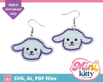 Cute Poodle Dog Head Earrings - DIGITAL DOWNLOAD - Cut File - PDF svg
