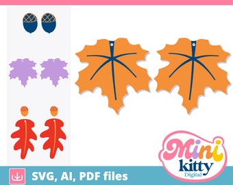 Fall Leaves Earrings Cut File - DIGITAL DOWNLOAD, svg, pdf, ai