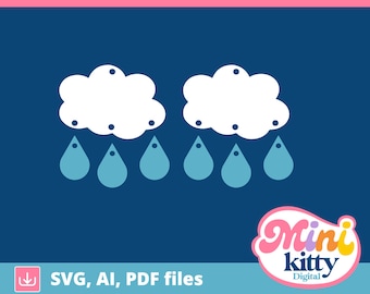 Clouds with Raindrops Earrings - DIGITAL DOWNLOAD - Cut File - PDF svg