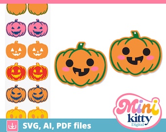 Halloween Pumpkin Jack O Lantern Earrings Cut File - DIGITAL DOWNLOAD, svg, pdf, ai