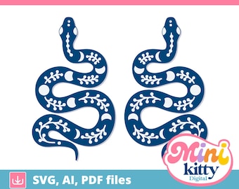 Celestial Snakes with Moon Phases Earrings - DIGITAL DOWNLOAD - Cut File - PDF svg