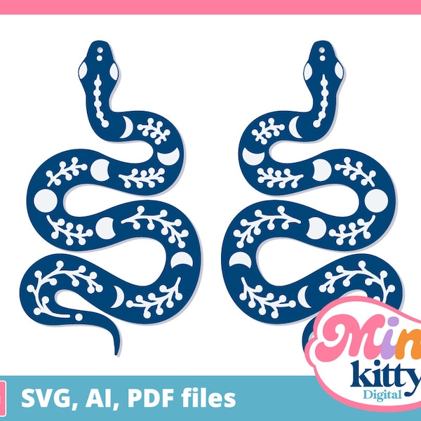 Celestial Snakes with Moon Phases Earrings - DIGITAL DOWNLOAD - Cut File - PDF svg
