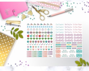 Colorful Health and Wellness Stickers for Planners and Journals