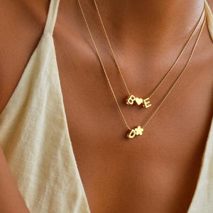 Personalized Tiny Balloon Initial Necklace with Charm-Mini 3D Letter, Personalized Letter Jewelry Gift for Her, Bestie, Bridesmaid