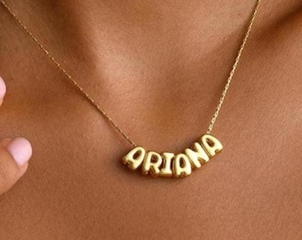 Personalized Tiny Balloon Initial Name Necklace, Mini Name Necklace, Minimalist Necklace, Personalized Gift, Gift for her, Christmas Gift