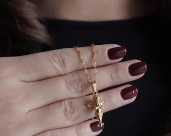 Gold Plated Tiny Baby Angel Necklace, Angel Necklace, 3D Baby Angel Necklace, Baby Loss Necklace, Cherub Necklace, Pregnancy Gift