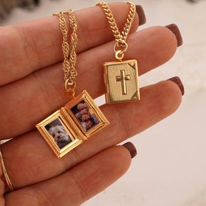 Personalized Cross Locket Necklace with Photo Gift for mom, Custom Engraved Memorial Jewelry, Gold Photo Necklace Religious Keepsake Jewelry