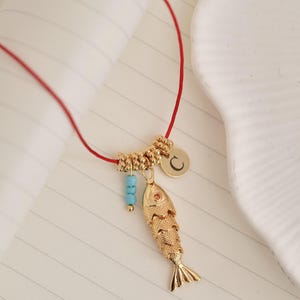Build Your Own Custom Charm Necklace, Fish Necklace,  Red String Necklace, Minimal Red Necklace, Fish Lover Necklace, Fish Lover Gift