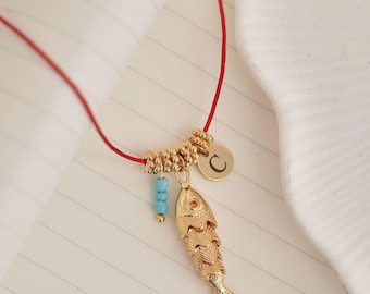 Build Your Own Custom Charm Necklace, Fish Necklace,  Red String Necklace, Minimal Red Necklace, Fish Lover Necklace, Fish Lover Gift