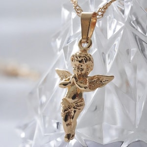 Gold Plated Tiny Baby Angel Necklace, Angel Necklace, 3D Baby Angel Necklace, Baby Loss Necklace, Cherub Necklace, Pregnancy Gift