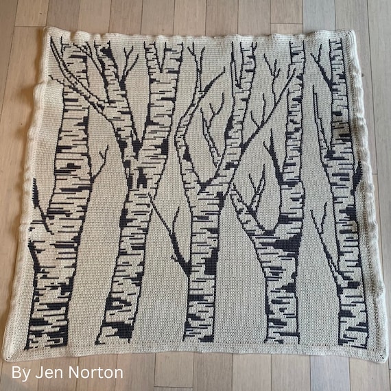 Birches, Crochet Trees Pattern, Crochet mosaic overlay pattern,
