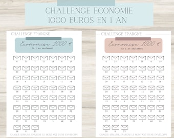 Savings challenge sheet 1000 euros, savings, 1 year, 52 weeks